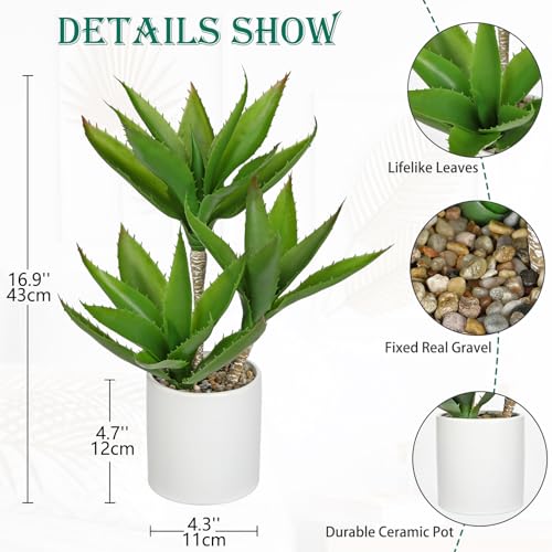 Hollyone Large Artificial Agave Plants Fake Three-Head Agave Succulents Plant Potted 17" Faux Plant in White Pot Succulent Aloe Vera Plants Indoor for Desk Modern Home Decor - color: Style 4