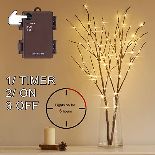 Fudios Lighted Brown Branches with Timer 32 in 100 LED for Vases Battery Operated, Artificial Willow Branch Twigs with Warm White Lights for Christmas Holiday Party Decor - color: Brown Willow Warm White, size: 1 SET
