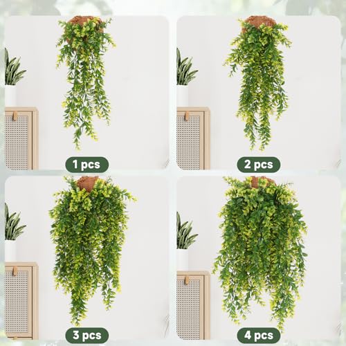 RECUTMS Artificial Hanging Leaves Plants 4Pcs Indoor Fake Vines Ivy Leaves Plastic Greenery Resistant Plastic for Wall Wedding Party Porch Garden Decoration(Yellow) - color: Style2-yellow