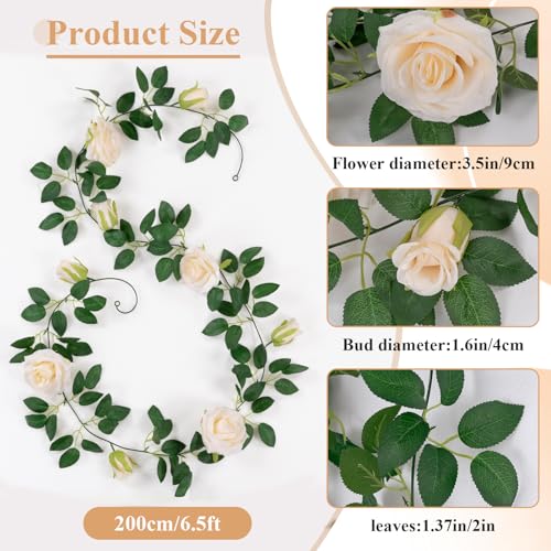 U'Artlines 5 Pack Artificial Champagne Rose Vines Floral Garlands Total 32.5 Ft Fake Vine Silk Flower Garland for Indoor Outdoor Home Wedding Arch Garden Wall Decoration - color: Champagne, size: Set of 5