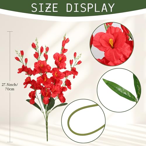 2 Bundles Red Gladiolus Artificial Flowers 10 Heads 26.38" Silk Flowers Faux Gladiolus Flowers for Wedding Centerpieces, Home Table Party Decor(Red) - color: Red