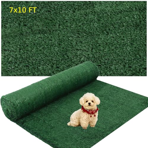 7ft x 10ft Outdoor Artificial Grass Rug, Turf Carpet with 15mm Pile Height for Large Area Coverage, Durable Grass Mat for Patio, Garden, Deck & Poolside, Fast Drainage, Low Maintenance - size: 7 x 10 FT