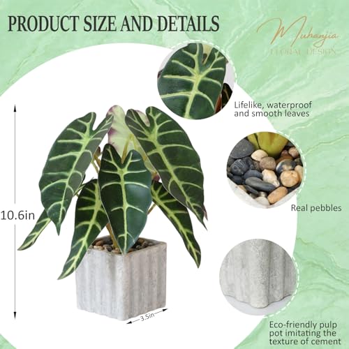 Muhanjia Artificial Potted Plant, Lifelike Faux Greenery in Decorative Cement-Look Square Pot for Indoor Home Decor Centerpieces (Alocasia) - color: Alocasia
