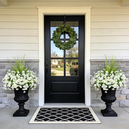 Hrobek Artificial Flowers for Outdoors Faux Plants Outside Indoor,UV Resistant Silk Fake Morning Glory Tall Ferns for Home Patio Garden Back Yard Front Porch Decor Spring Summer(13 Bunches,White) - color: 2 Color Mixed (12 White,1 Tall Fern)