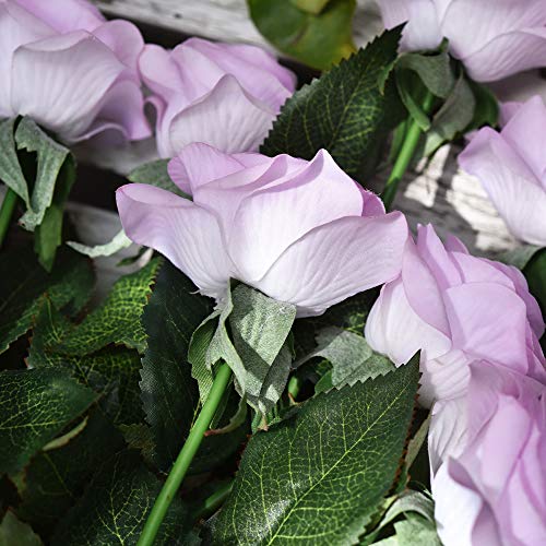 FiveSeasonStuff Real Touch Roses Artificial Flowers, Wedding Silk Flowers Bouquet & Floral Arrangement 12 Stems (Pale Lavender) - color: Pale Lavender