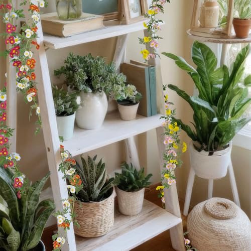 6 Pcs Wildflower Garland Spring Flowers Garland 12 FT Colorful Artificial Daisy Flowers and Leaves Faux Floral Vine for Mantle Baby Shower Wedding Arch Porch Staircase Summer Decor - color: Blue, Rose Red, Orange, White, Pink and Yellow