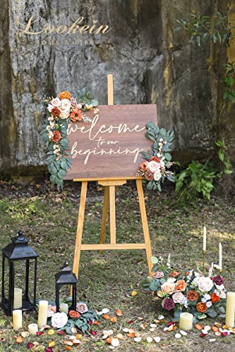 Lookein Artificial Flower Swag for Wedding Welcome Sign Floral Decoration for Wedding Ceremony Wedding Reception Entry Decoration Set of 2, Chic Terracotta