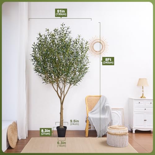 VeriNatural Artificial Olive Tree 8FT - Large Fake Olive Trees Indoor with 4028 Silk Leaves, Outdoor Potted Faux Plant with UV Resistant for Living Room,Office,Patio, Home Decor,VN157 - size: 8ft