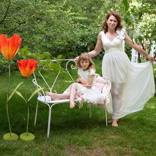 Set of 3 Giant Artificial Tulips Flowers for Decoration Wedding Reception Huge Artificial EVA Tulip Flower for Birthday Wedding Arrangements Banquet Background Decor Shop Window Display - color: Red