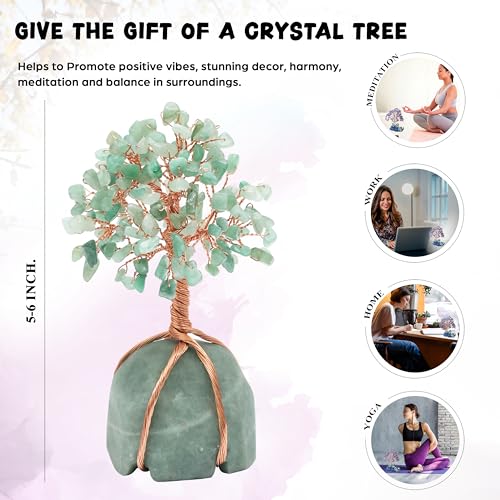 Crocon® Green Aventurine Crystal Tree, Birthday Gifts for Women, Men & Friends, Green Aventurine Stone Base Tree of Life Decor for House, Sister Gift, Birthday Gifts for Mom & Dad, House Warming Gift - color: Bc Green Aventurine + Green Base