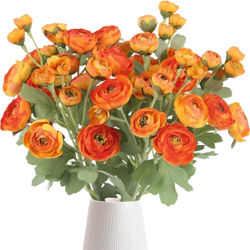 5PCS Ranunculus Artificial Flowers 60Heads Orange Faux Peonies with Stem Real Touch 21.65" Silk Ranunculus Fake Flowers for DIY Craft Wedding Floral Arrangements Home Table Decor(Orange) - color: Orange