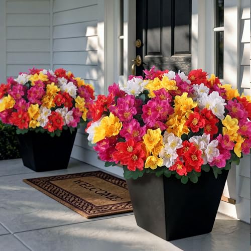 Juxdp 8 Bundles Artificial Camellia, Fake Silk Bouquet Flowers(Mixed Color) | Full＆Vibrant, Fade-resistant, UV-resistant＆Waterproof, for Front Door/Garden/Farmhouse/Outdoor/Home/Spring/Summer Decor - color: Mixed Color