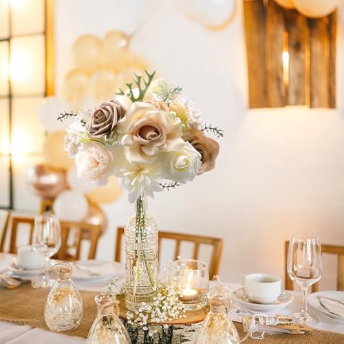 JUSTOTRY Artificial Flowers Box Set Silk Flower Foam Fake Rose with Stems Floral Accessories for DIY Wedding Bouquets Centerpieces Tables Decorations