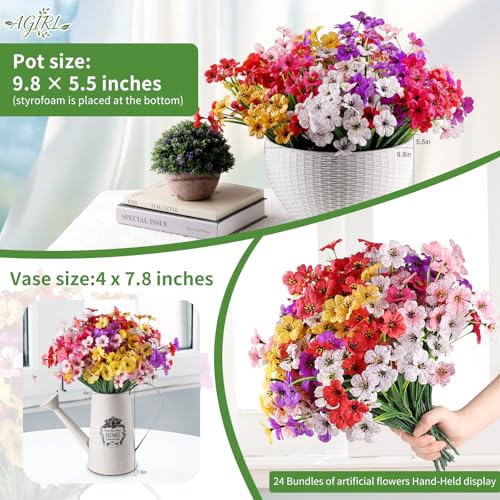 AGIRL 24 Bundles Artificial Flowers for Outdoor,Fake Flowers No Fade Plastic Faux Plants for Decoration Hanging Planters Outdoor&Indoor Garden Patio Porch Window Party Farmhouse - color: Mix 6 Colors, size: 24