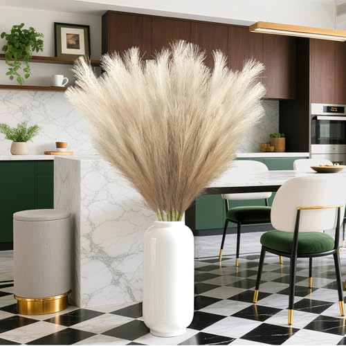 Torontokyo 8Pcs Beige Brown Faux Pampas Grass Tall Decor, 35.4” Fluffy Artificial Pompous Grass Branches, Large Pampas Grass Reed Stems for Floor Vase Filler, Wedding, Baby Shower, Home and Boho Decor - color: Brown, size: 35.4inch-8Pcs