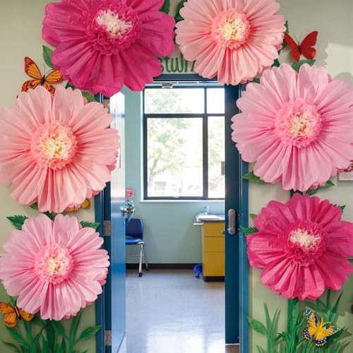 Giegxin 6 Pcs 31.4", 24" Pink, Rose Red Giant Paper Flowers Big Pink Tissue Flowers for Wall Decorations Jumbo Crepe Floral for Wedding Tea Party Baby Shower Classroom Bulletin Board Birthday Backdrop - color: Rose Red,Pink, size: 31.5", 24"