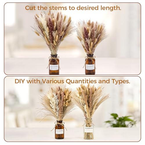 100 Pcs Pampas Grass Boho Decor, 17" Dried Flowers Bouquet for Vase, Crafts, Bohemian Wall Art, Western Home, Living Room, Bedroom, Fall Wedding Table & Rustic Farmhouse