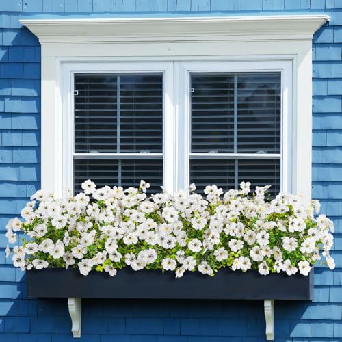 Bassion Artificial Flowers for Outdoors, 16 Bundles UV Resistant Fake Flowers Realistic Silk Faux Plants for Outdoor Planter Window Box Porch Patio Garden Home Outside Decorations - color: White