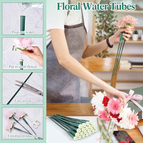 Tessco for you 90 Pcs Floral Water Tubes 12 Inch Floral Tubes Plastic Flower Supplies for Fresh Flowers with Rubber Cap for Flower Stem Arrangements Florist Supplies(Green) - color: Green, size: 12 Inch