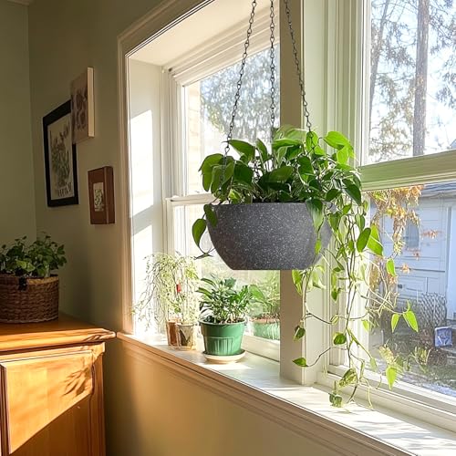 T4U Hanging Planters for Indoor Plants, 10 Inch Hanging Planter Outdoor 2 Pack, Hanging Basket with Drainage Holes, Hanging Plant Holder Indoor, Flower Pots, Plant Pots for Garden, Grey - color: Gray, size: 10 In