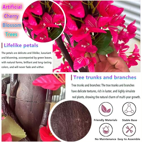 Red Wedding Bougainvillea Artificial Tree Large 6ft,Artificial Cheery Trees Indoor Outdoors for Home Decor,Tall Handmade Fake Faux Lifelike Flowers Plant for Living Room Party Office Balcony - color: Red, size: 5ft 11in