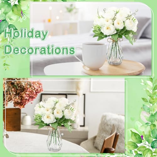 Zeyune 37 Pack Artificial Peonies Flowers with Bud Vase Bulk 24 Bundles Silk Peonies Bouquets 12 Plastic Clear Vase with 1 Rope Fake Flowers for Table Centerpiece Vases(White,Perfume) - color: White, style: Perfume