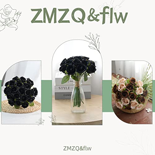 ZMZQ&flw 36PCS Roses Artificial Flowers Black, Silk Flowers with Stems Fake Flowers Bouquet for Outdoor Bridal Wedding - color: Black 36pcs