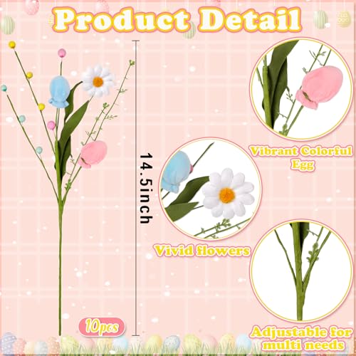 Yen Jean 10PCS Easter Decorations Eggs Picks - Spring Artificial Floral Stems Decor for Home Vase Filler Table Centerpiece