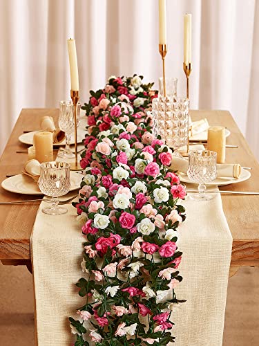 PARTY JOY 8pcs 65.6Ft Flower Garland, Fake Rose Vine Artificial Flowers Hanging Rose Ivy Garland for Room Wall Decor Hanging Baskets Wedding Arch Garden Background Decor - color: 8pc-pink-white, size: 8PC