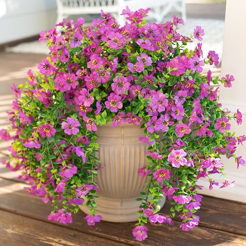 HyeFlora Artificial Flowers for Outdoors Garland Decoration, 2Pcs Purple Fake Hanging Flowers, UV & Fading Resistant, Faux Decor for Home Porch Patio Balcony Planter Yard - color: Purple