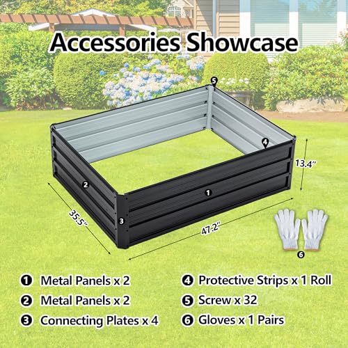 Thanaddo Galvanized Raised Garden Bed 4x3x1ft Outdoor Planter Box Galvanized Steel Garden Bed Kit for Vegetables, Flowers, Herbs and Succulents Black - size: 4x3x1 ft