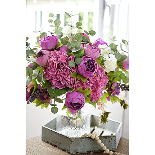 FiveSeasonStuff Vintage Artificial Peonies Silk Peony Flowers and Hydrangeas for Wedding Bridal Home Décor – Beautiful Floral Centerpiece Arrangement Decoration with 2 Bouquets (Thistle Purple) - color: Thistle Purple