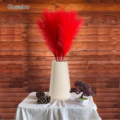 Artificial Faux Pampas Grass 8 Pcs Fake Artificial Adjustable Pampas Grass Variable Length Tall Fluffy Stems Table Vase Filler Centerpiece for Living Room Decor Boho Decor Wedding Red - color: Red