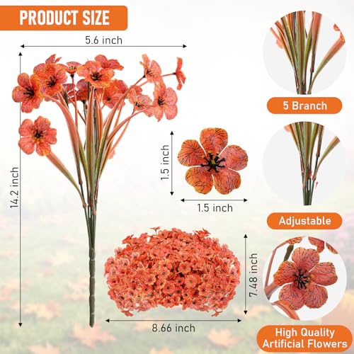 Powbrace 60 Pack Artificial Flowers for Outdoor Indoor Fake Plants, Faux Silk Flowers for Outdoors Outside Front Porch Hanging Planter Window Box Garden Spring Decoration(Orange) - color: Orange, size: 60 Bundles