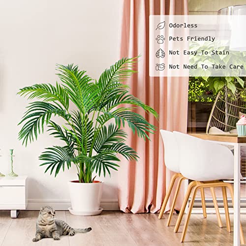 Worth Garden 4ft Artificial Areca Palm Plant, Fake Cane Palm Silk Tree Indoor Outdoor, Dypsis Lutescens, 47in Realistic Faux Silk Plants for Office Decoration - size: 4ft 1-Pack