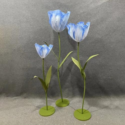 Set of 3 Giant Artificial Tulips Flowers for Decoration Wedding Reception Huge Artificial EVA Tulip Flower for Birthday Wedding Arrangements Banquet Background Decor Shop Window Display - color: Blue
