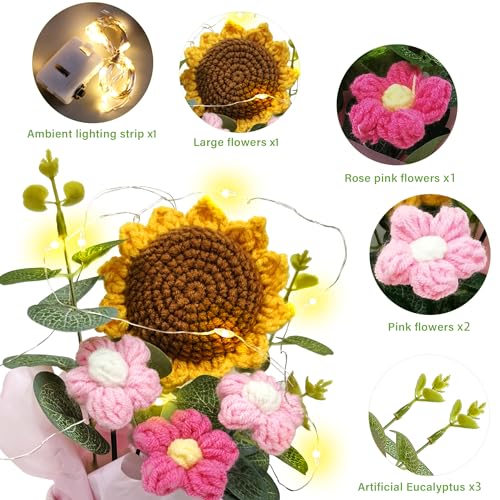 Vynora Crochet Daisy Flowers Bouquet, Valentine's Day Handmade Daisy Artificial Flowers with Card for Mother's Day, Birthday, Wedding, Home Decor, Teacher's Day, Grandma Bday Gift (Yellow-1) - color: Yellow-1