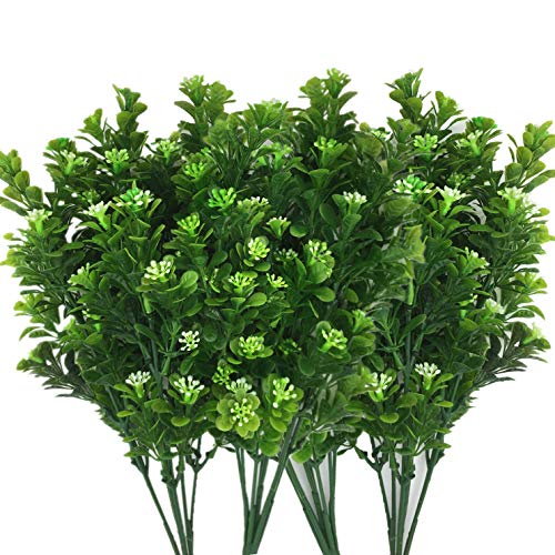 CATTREE Artificial Plants, Faux Plastic Bean Flowers Shrubs Fake Grass Leaves Simulation Greenery Bushes Indoor Outside Home Garden Office Yard Verandah Wedding Decor - 4 Pcs - color: Bean Shrubs-4 Pcs