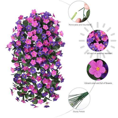 Artificial Fake Hanging Flowers Plants for Outdoor Spring Summer Decoration, 2PCS Faux Silk Daisy Flower Look Real UV Resistant Orchid Vine for Home Outside Garden Wall Indoor(Dark Purple and Fuchsia) - color: Dark Purple and Fuchsia