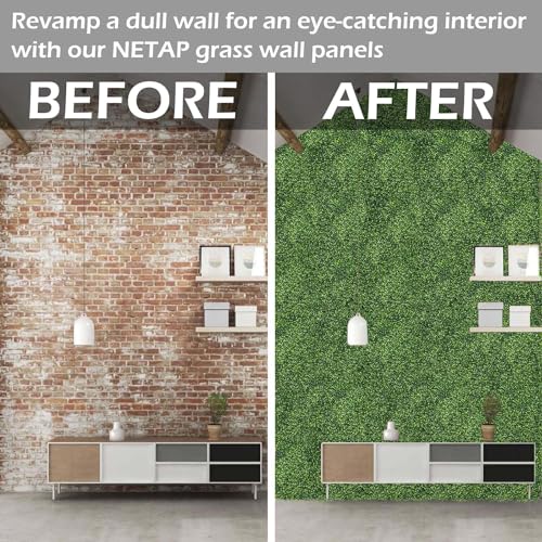 NETAP Grass Wall Panels Backdrop, 20"x 20"(12Pcs) Faux Boxwood Panels for Outdoor Indoor Green Wall Decor, Party Wedding Garden Fence Decorations - size: 20x20Inch 12Pcs