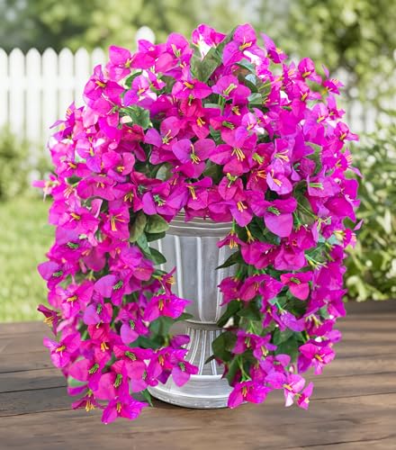 HyeFlora Bougainvillea Artificial Hanging Flowers Plants for Outdoors Decoration, 2pcs Purple Fake Flowers Silk Bougainvillea Vines Realistic UV Resistant Faux Flowers for Outdoor Planters Patio Urn - color: Purple