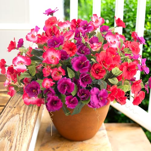 Hibiscus Artificial Flowers Plants for Outdoors Summer Decoration, 6 Bundles Fake Silk Hibiscus Bouquet Realistic UV Resistant Tropical Flowers Artificial for Outside Planter Front Door Porch Patio - color: 3-color Mix(2 Fuchsia, 2 Red, 2 Pink)