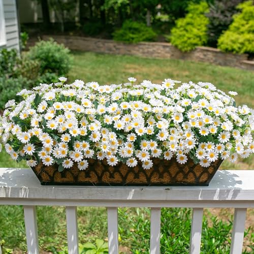 Daisy Artificial Flowers for Outdoors Decoration, 6 Bundles Fake Plants Flowers Bouquet White Faux Flowers for Outdoor Planter Look Real UV Resistant Silk Flowers for Outside Front Door Porch Patio - color: White