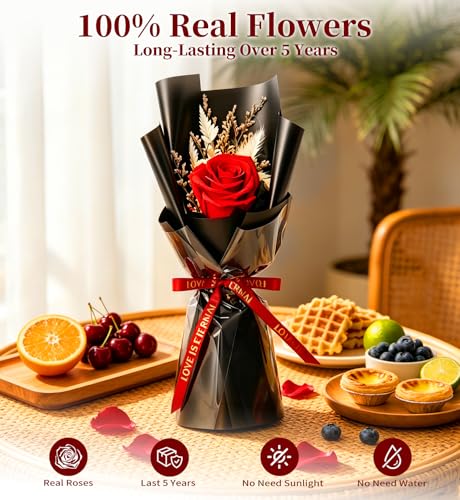 Preserved Flowers Bouquet,Flowers For Delivery,Red Rose Bouquets,Birthday Flowers Gifts For Women Mom Grandma Wife Friends,Real Roses Gift From Daughter Valentine’S Day Mothers Day Anniversary - color: Red, size: Rose Bouquet