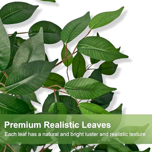 Artificial Ficus Tree with 3 Natural Curved Trunks, 6FT Tall Faux Ficus Tree in Sturdy Plastic Nursery Pot, Faux Plant for Office Home Living Room Farmhouse, Indoor Outdoor Decor
