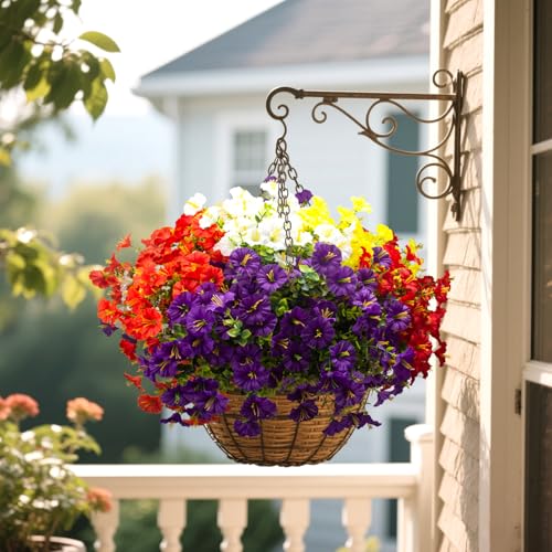 Grunyia Artificial Faux Flowers for Outdoor 16 Bundles Boxwood Fake Morning Glory for Planter,UV Resistant Fake Flowers for Home Porch Patio Outside (White,Yelow,Orange,Red,Purple) - color: Mix(white,yelow,orange,red,purple)