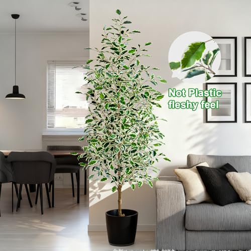Bailikang 6FT Artificial Ficus Trees Indoor Faux Trees Indoor Fake Floor Plants Tall Artificial Tree with White Pot Faux Tree Fake Indoor Tree Silk Plants Artificial Trees for Home Decor Indoor - color: White Leaf With White Pot, size: 6ft