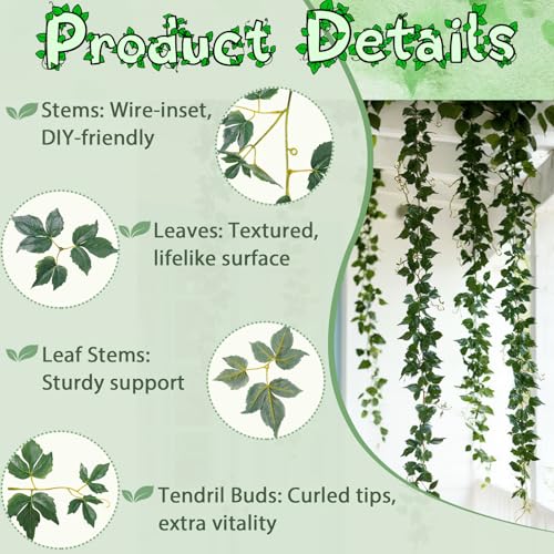 ucky Fake Vines, Eucalyptu Vines Garland, Ivy Vines, Green Artificial Wall Decor Hanging, Wedding Decoration，Flower Bouquet Decoration (4, Boston Vines) - color: Boston Vines