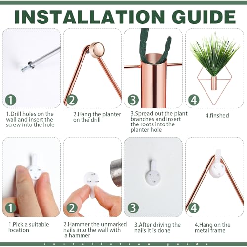 Canlierr 2 Pieces Wall Decor Hanging Planters with Artificial Plants Metal Hanging Vase Indoor Plants Holder Modern Boho Wall Art for Bathroom Bedroom Living Room Decor(Rose Gold,Aquatic Plant) - color: Rose Gold, size: Aquatic Plant
