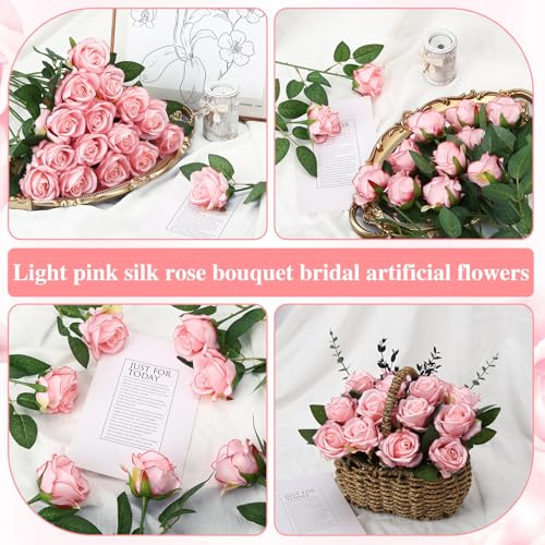 150 Pcs Roses Artificial Flowers, Silk Light Pink Artificial Flowers Petals Long Stem Roses for Wedding Bouquet Home Party Decor - color: Light Pink